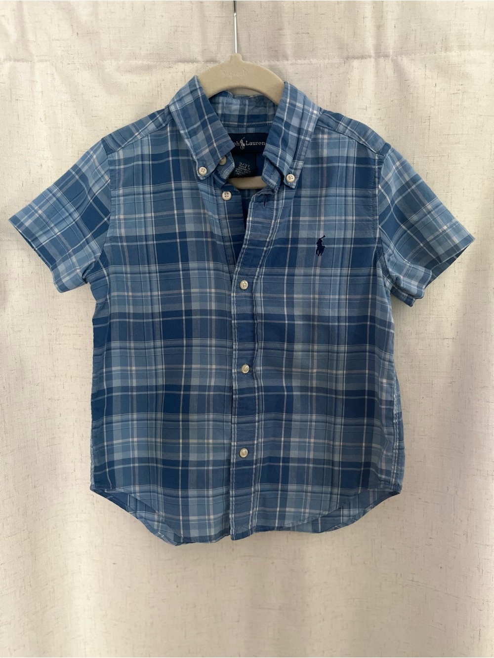 Ralph Lauren Blue Plaid Short-Sleeve Button-Down Shirt - Kids